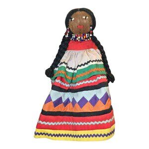 Vtg Handmade FL Seminole Palmetto Fiber Husk Doll Braided Hair Native American